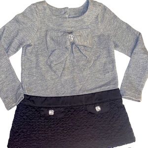 Girls’ Savannah Gray/Black Quilted Sweater Dress w/Clear (Diamond) accents-Sz 5T